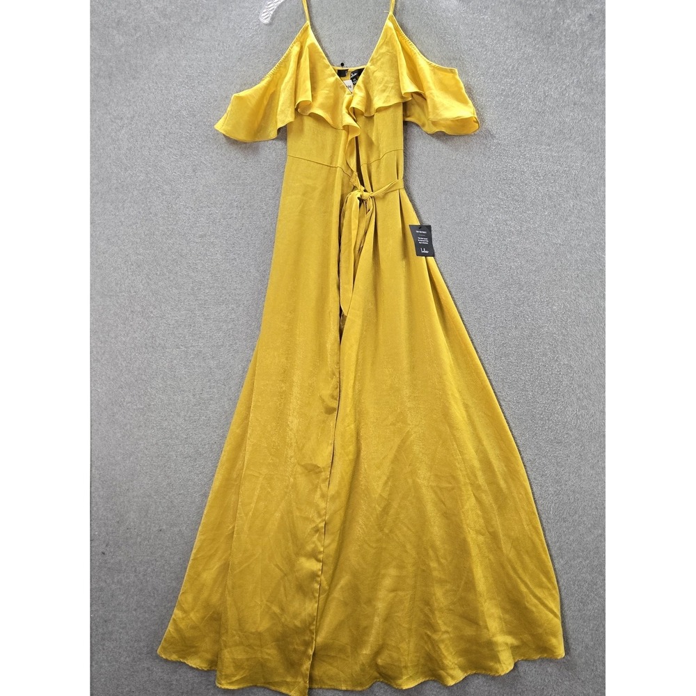 Lulus Women Dress XS Yellow Maxi Cold Shoulder Ruffle Belted‎ Tank NWT